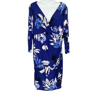 Lauren Ralph Lauren Women's Blue Floral Print Long Sleeve Dress Size 16 Office